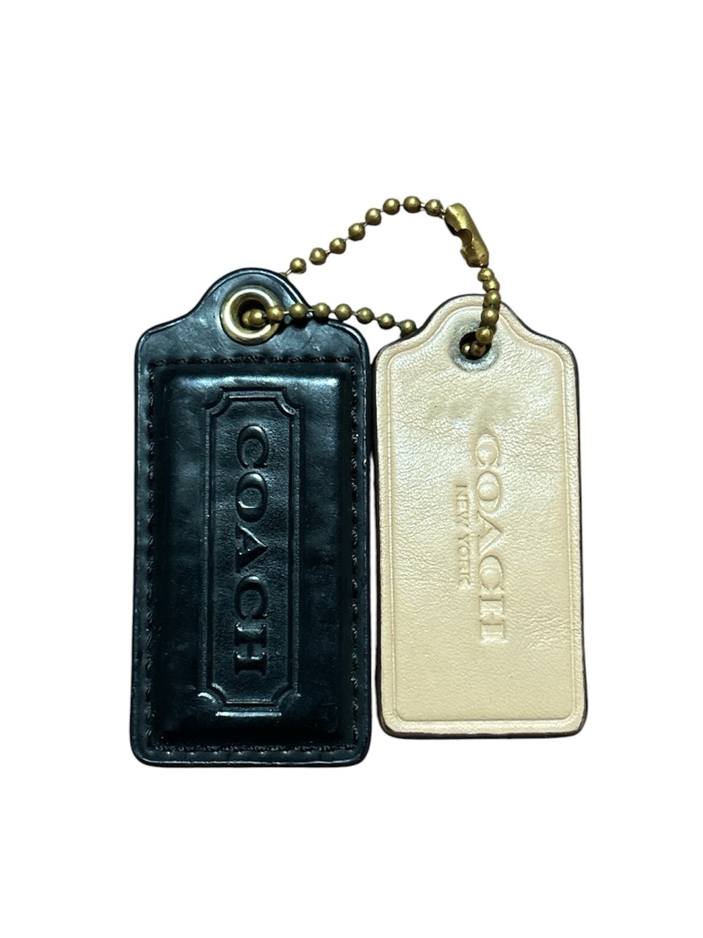 Coach Black and Cream Double Leather Tag Keychain